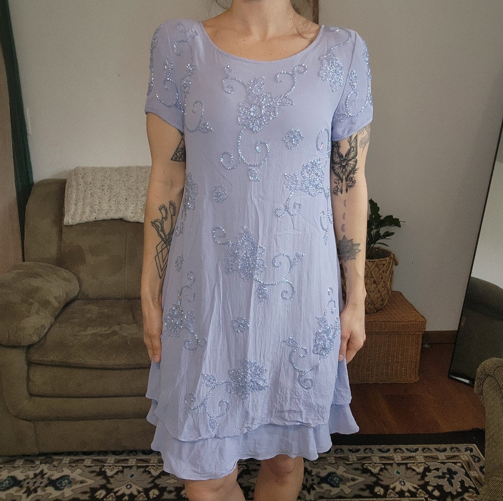 Vintage Liz Claiborne Night Purple Beaded Mini Dress Size 12